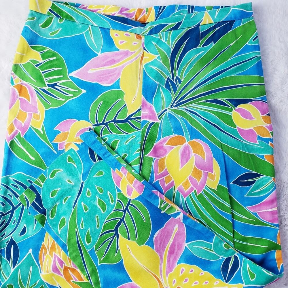 Ralph Lauren Vintage 90s Tropical Print Capri Pants High Waist Stretch 10 - Picture 8 of 8
